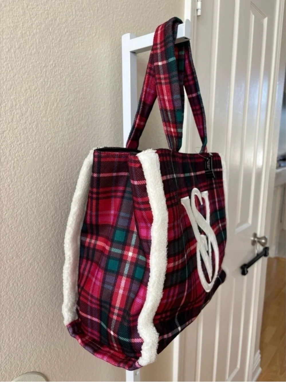 Victoria’s Secret Limited Edition Plaid Holiday Tote with Fleece Trim